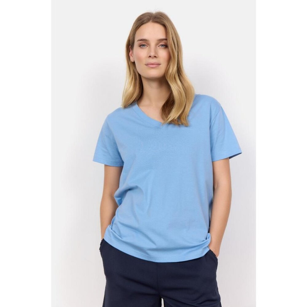 NWT Soya Concept Derby 2 100% Organic Cotton Crystal Blue V Neck Tee